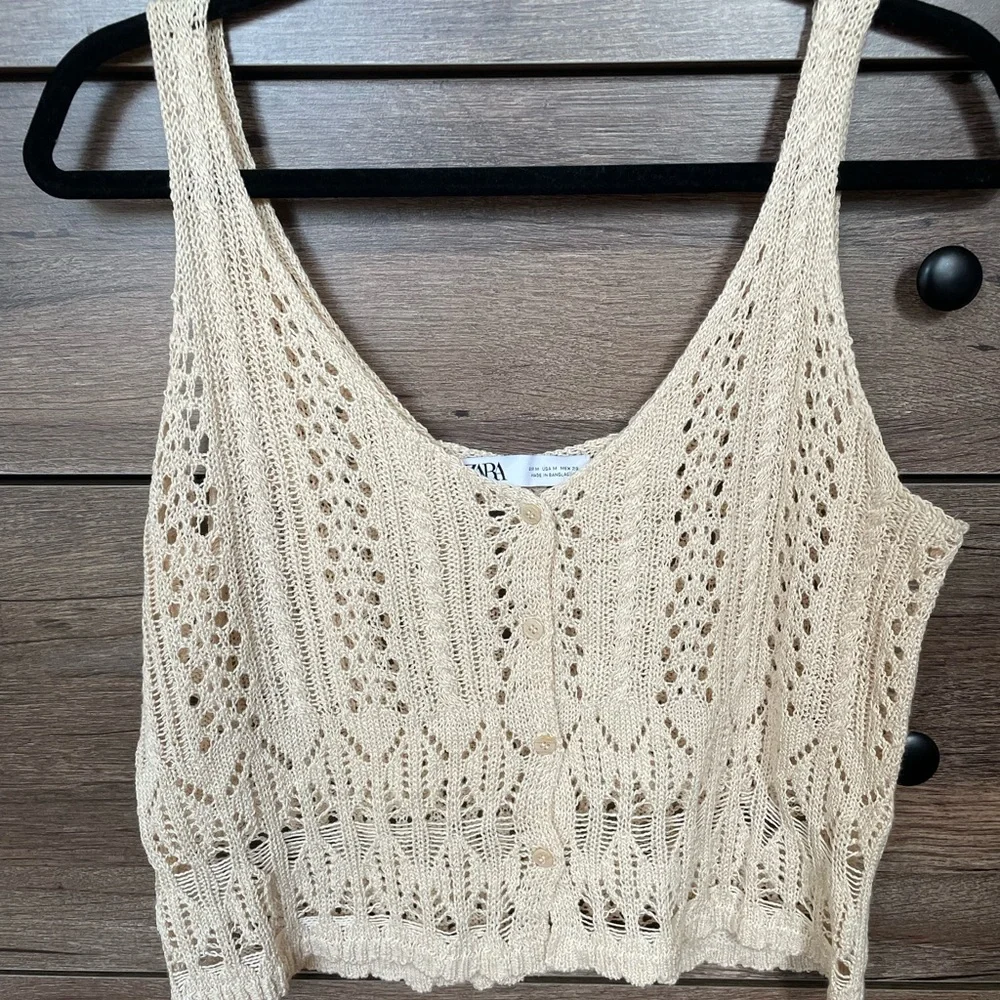Zara Cream Cropped Button Knit Tank Top - Picture 1 of 5